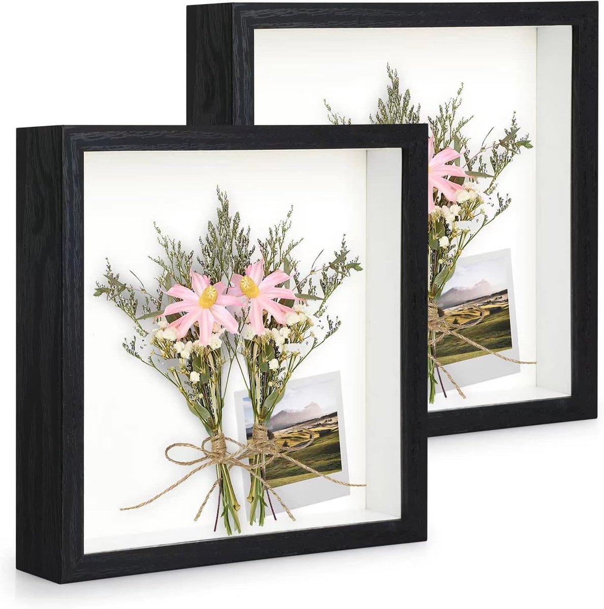3D fotolijst 9x9 inch - zwarte MDF lijst - diep 3cm - perfect voor bloemen en souvenirs - SnelShoppen