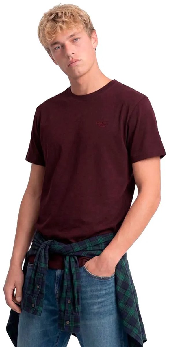 Superdry Essential Serif Logo T-shirt Slanke Pasvorm Heren T-shirts Tawny Port Gemeleerd/port