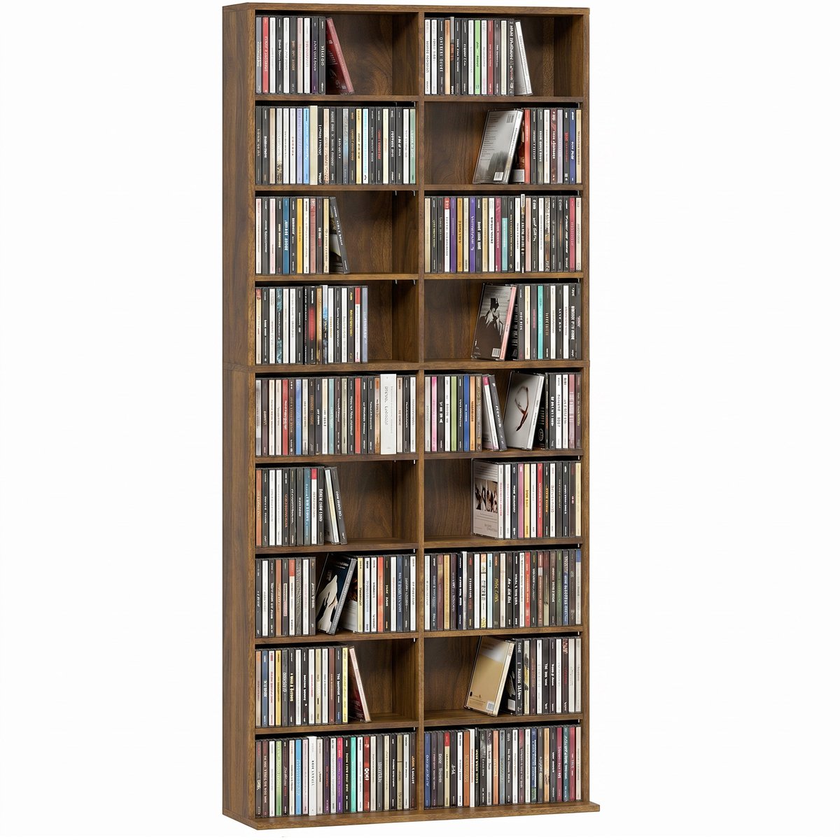 HOMCOM-CD-opbergkast - Spaanplaat - 78,5 x 24 x 175 cm - Donker walnoot