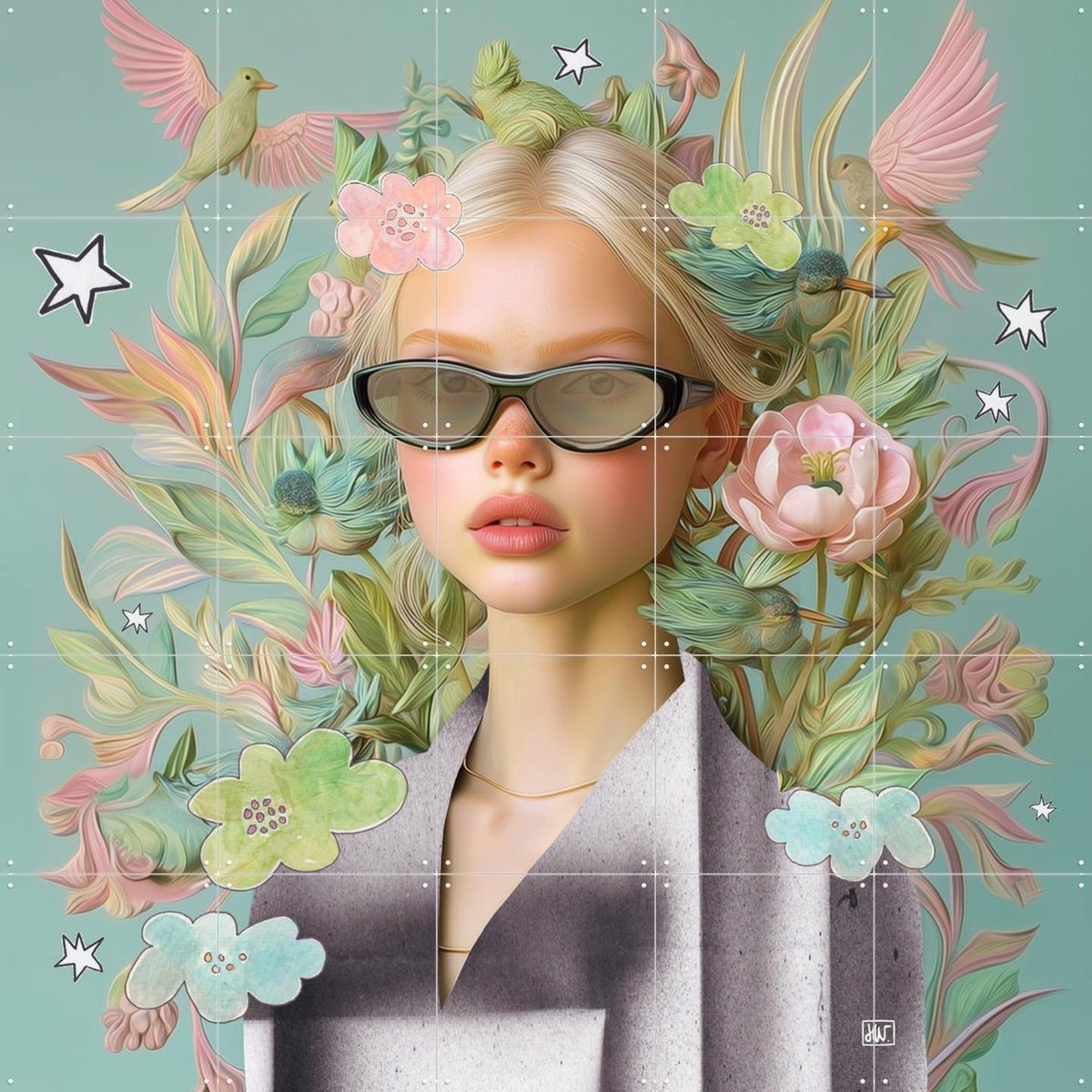 IXXI Bloom Coded, Henriette Visscher - 100 x 100 cm - Gratis ophangtool - Grote wanddecoratie en posters - Modern, Pop art, Fantasierijk, Surrealisme