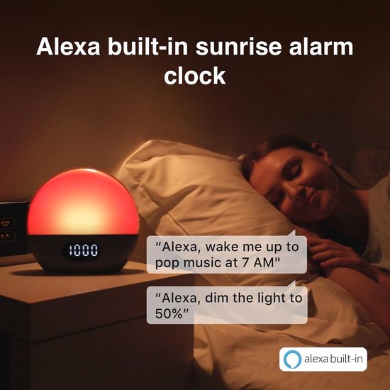 Wekker met Licht - Wake-up Light Alarmklok - Beter Slapen - Geïntegreerde Alexa - 1.0 Count - Blauw Groen — afbeelding 2