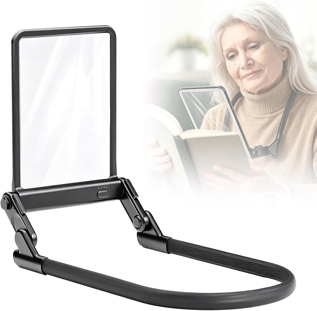 Vergrootglas met Licht - Zwart - 22,5 x 18,3 x 3,2 cm - Handsfree met Dimbare LED's - Voor Senioren en Mensen met Slecht Zicht
