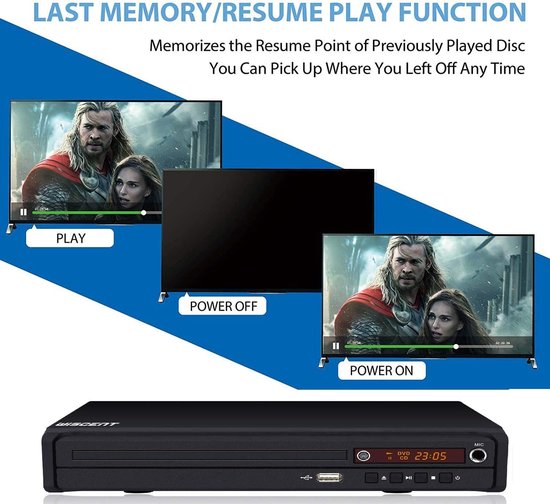 DVD CD Speler - Mediaspeler TV - Films Muziek Kijken - Regiovrij Afspelen - Compact Formaat - Zwart — afbeelding 5