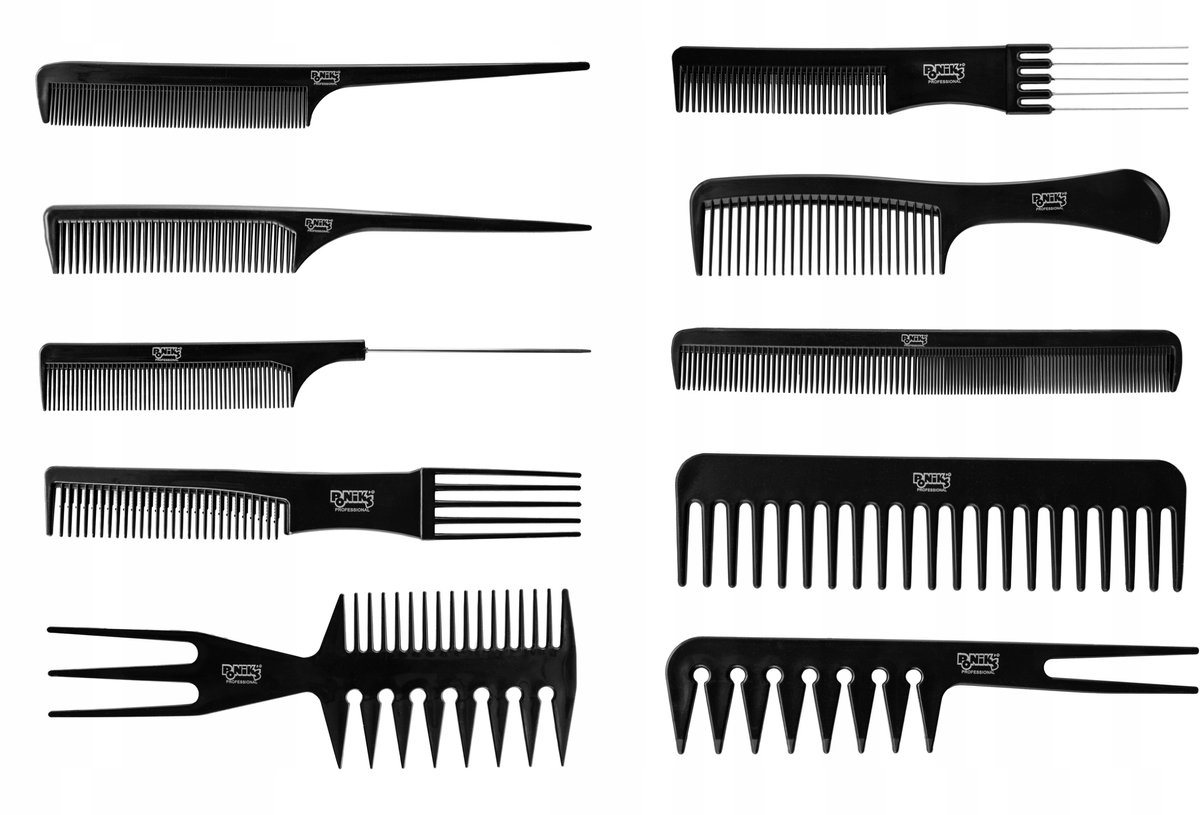 Poniks Set Kapperskammen - Professionele Haarkammen met Etui - 10 Stuks Zwart Sterk