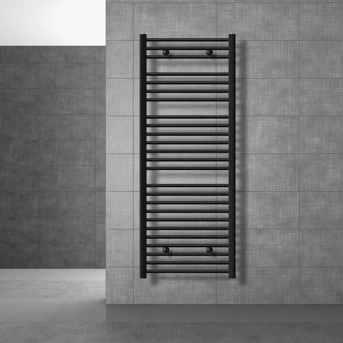 Design badkamerradiator Sahara elektrisch met verwarmingselement 900W 600x1500 mm recht zwart mat zijaansluiting LuxeBath