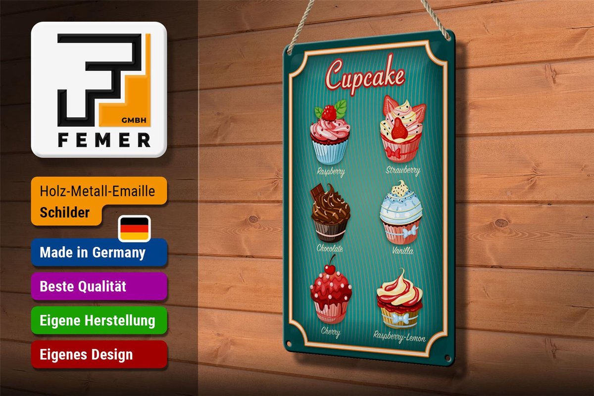 Blechschild Essen 20x30cm Cupcake Raspberry Chocolate