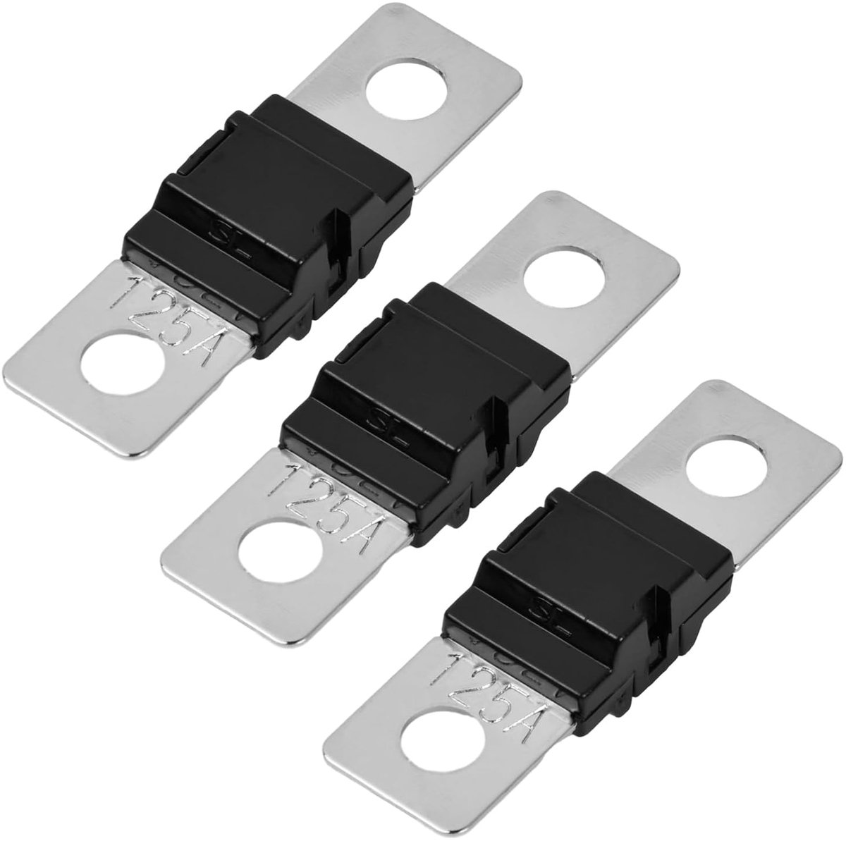 3 stuks hoogstroomzekeringen 125 A Mega zekeringen voor auto, motorfiets, vrachtwagen, bouw, bus, caravan, zwart