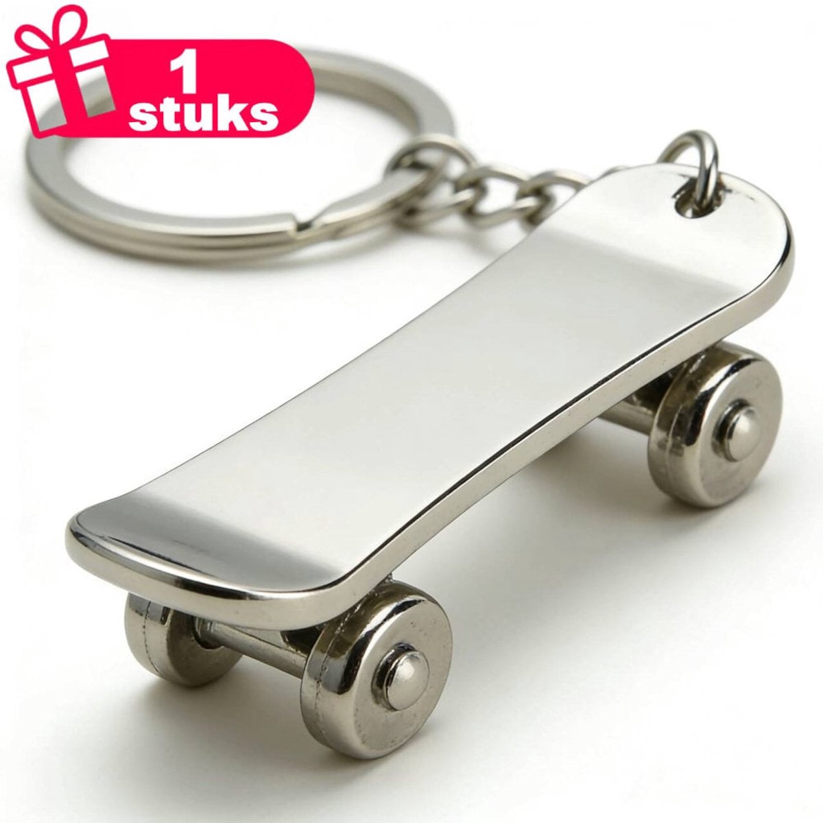 Decopatent - Premium Keychain - Skateboard Sleutelhanger - Mini Skateboard Sleutelhanger - Metalen Sleutelhanger - Skateboard Accessoire - Cadeau voor Skaters - Zilverkleurig