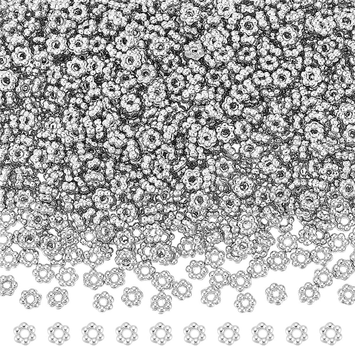 Ongeveer 1000 stuks Spacer Bloemkralen 3mm Daisy Spacers Kralen Metalen Losse Bloesemkralen Armband Kleine Spacer Kralen voor Halsketting Armband Oorbel Sieraden Maken Gat 0,8mm