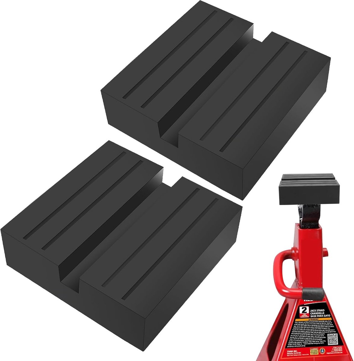 Set van 2 rechthoekige rubberen pads voor krik, zwart | Antislip krikhouder, klemlasadapter, autoaccessoires, rubberen vloerkussen