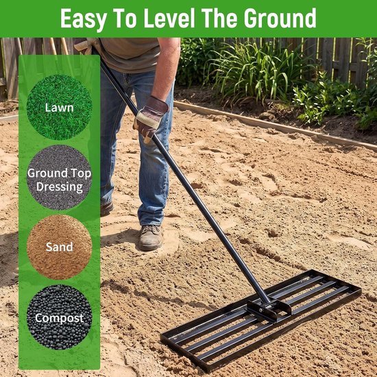 75 x 25 cm, gazonhark van roestvrij staal met antislip handgreep voor het nivelleren van aarde, zand, compost, tuin, binnenplaats, golfbaan (75 x 25 cm) — afbeelding 3