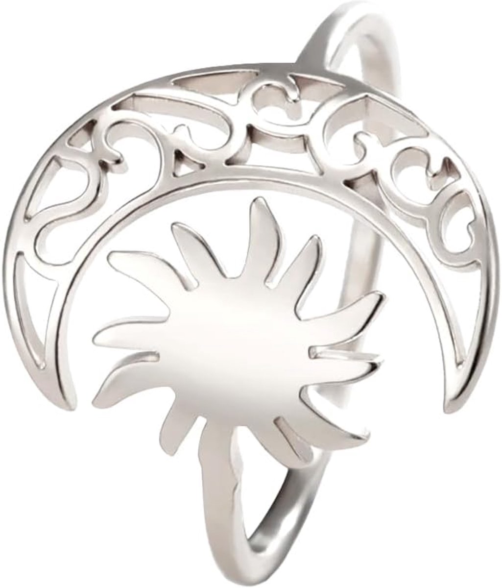 Ring Maan Opstijgende Zon voor Vrouwen Meisjes Verstelbaar Roestvrij Staal Open Vinger Ringen Maan Trendy Bohemian Sieraden Verjaardagscadeau