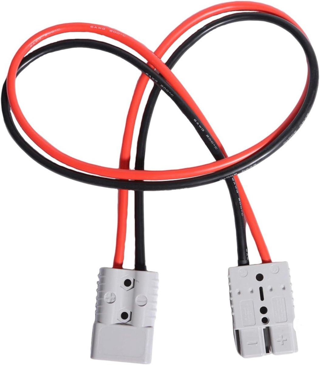 stekker met kabel 175A 600V 6 AWG 120 cm batterijadapter | Flexibele verlengkabel van siliconen isolatie en koperen kern met vlamvertragende behuizing voor auto's, campers, tractoren