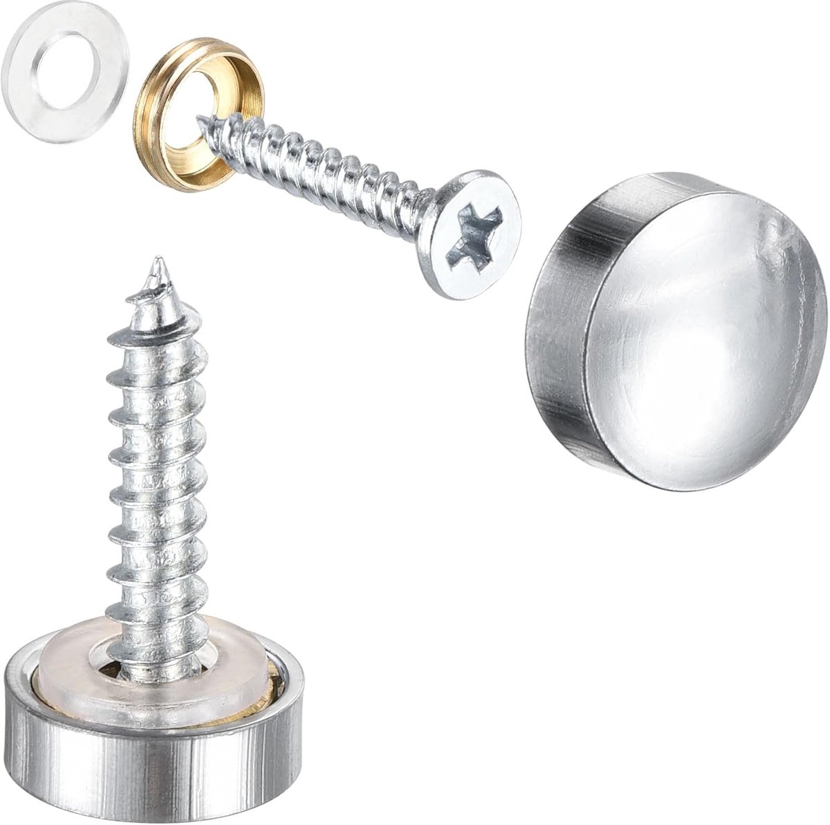 sourcing map 8 stuks spiegelschroeven 12 mm/0,47 " dop bevestiging nagels zilvertint messing