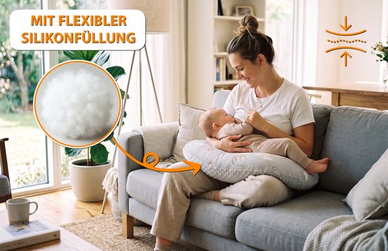 Voedingskussen baby 130 cm C-vorm borstvoedingskussen Nursing Pillow - afneembare Minky hoes ergonomisch wasbaar pasgeboren zacht ademend - OEKO-TEX gecertificeerd Wilde Roos Grijs — afbeelding 4