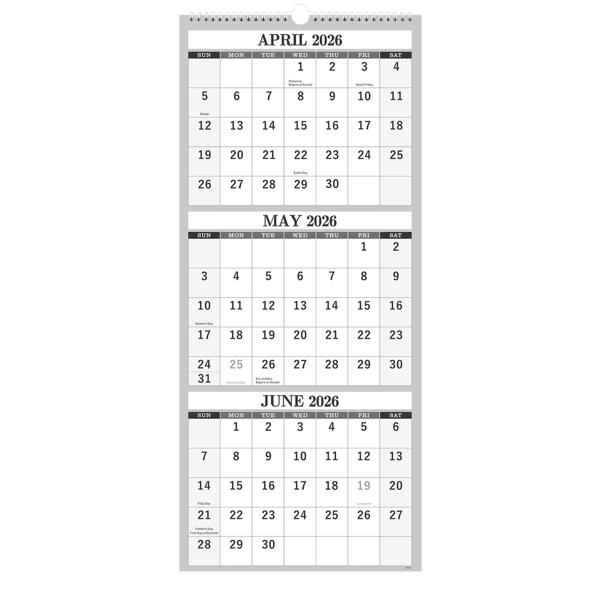 SnelShoppen - Wandkalender 2023-2024 - April 2023 - Juli 2024, 3 Maanden Kalender Verticaal, Grote Maandkalender 11" x 26", Perfect voor Thuis, Kantoo