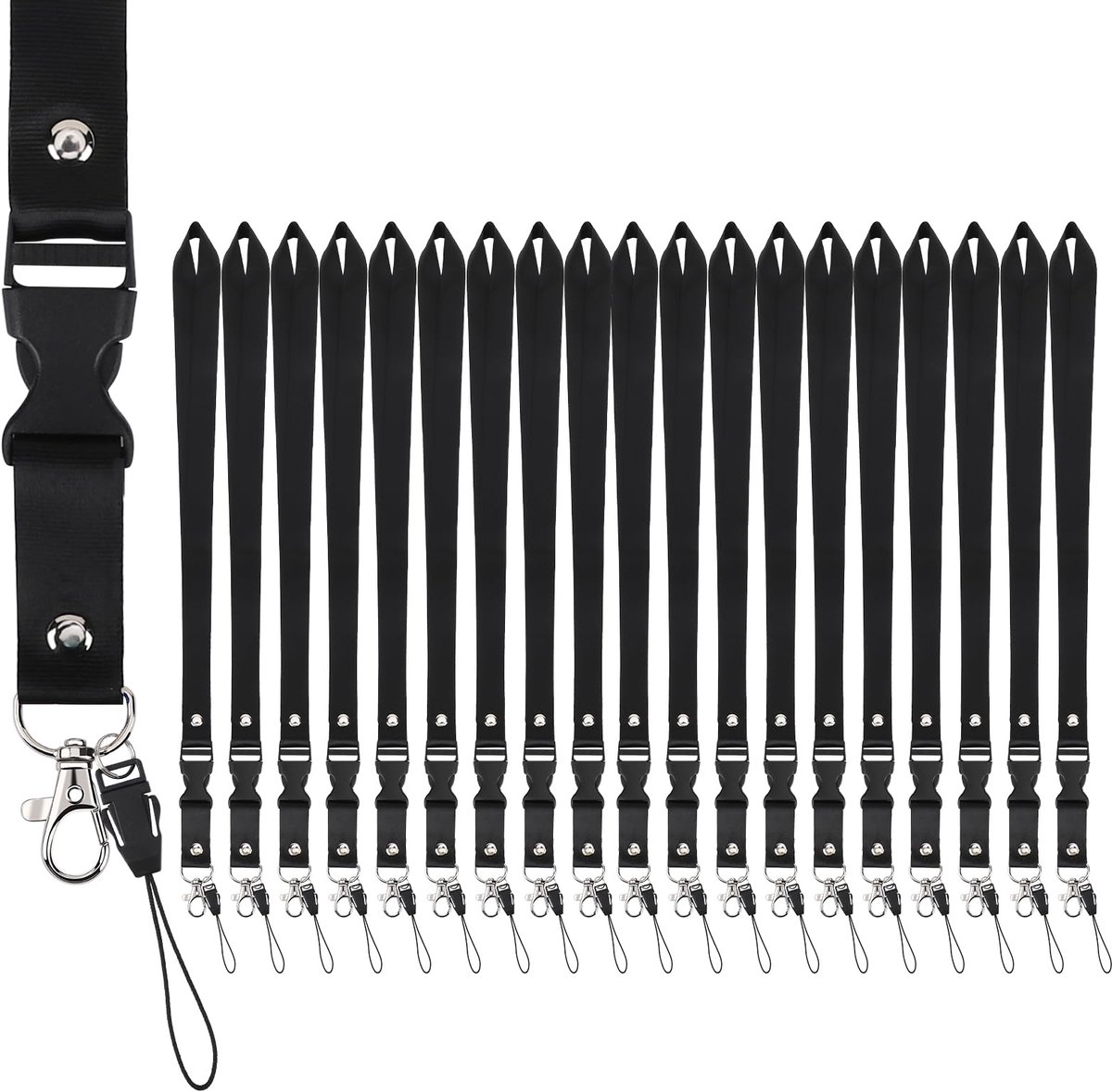 Sleutelkoorden, 20 stuks Zwart Lanyards met Afneembare Gesp, Duurzame ID-kaart Sleutelkoorden met Draaibare Karabijnsluiting, voor Kantoor, School, Ziekenhuis, Fabriek