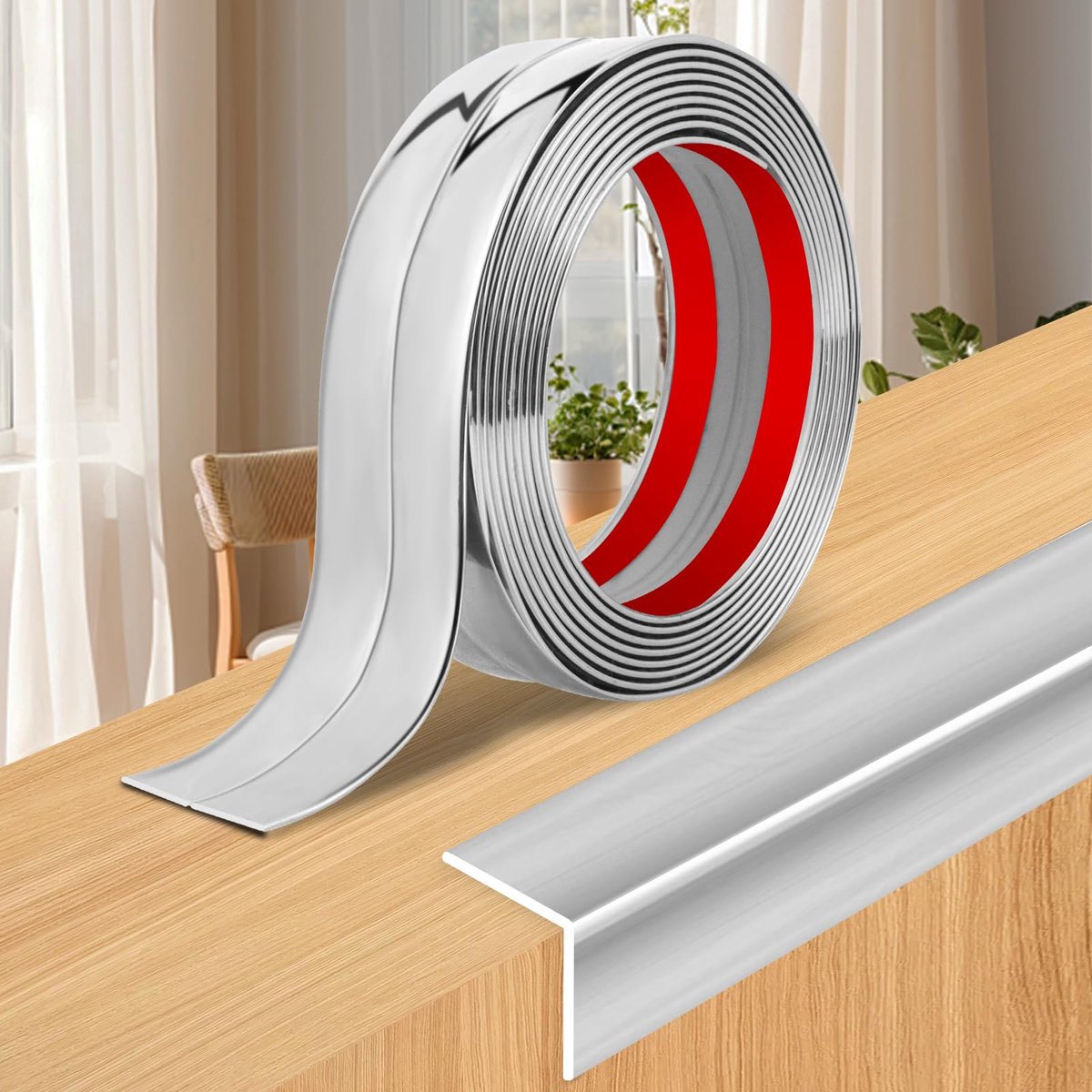 hoekprofie PVC kunststof hoek trim flexibele zelfklevende strips voor tegel plafond randen en hoeken (Zilver, 2cm × 12m)