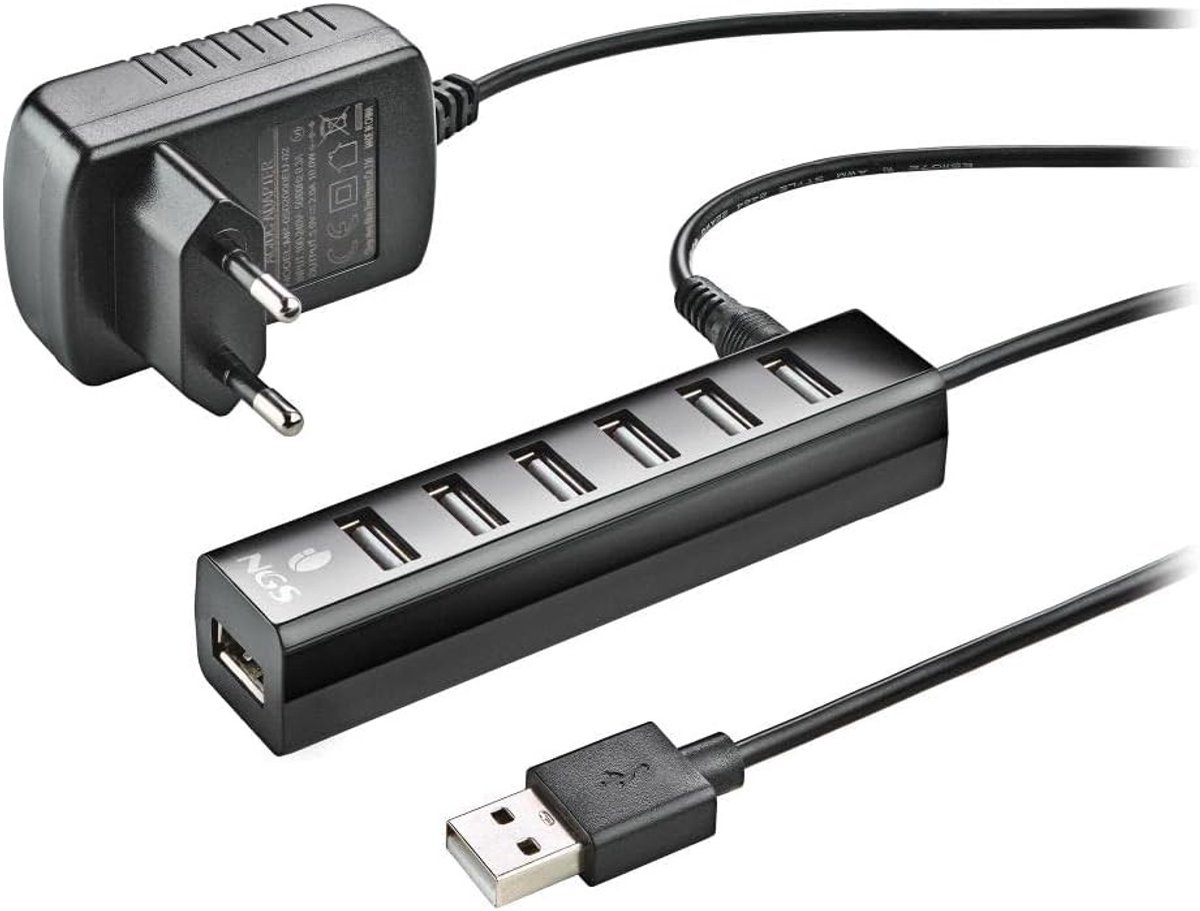 USB Hub - iHub - 7 poorten - USB 2.0 met Stroomadapter 5V/1A - Voor Laptop en Console