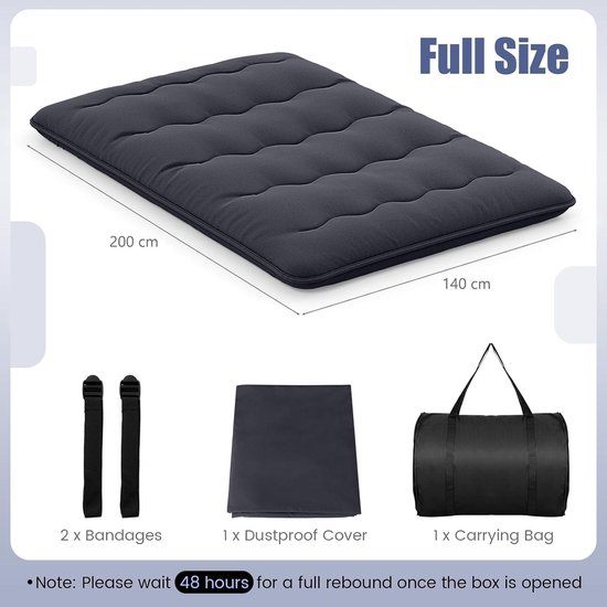 Vloermatras - Futonmatras Tatamimat - Flexibel Slapen - Opvouwbaar Draagbaar - 140 x 200 cm - Zwart — afbeelding 2