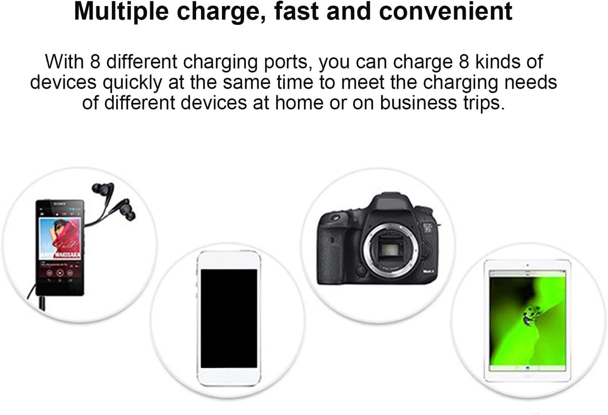USB Oplader - Wit - EU Plug - 8-poorts Snellader met LCD Display - Voor Smartphones en Tablets