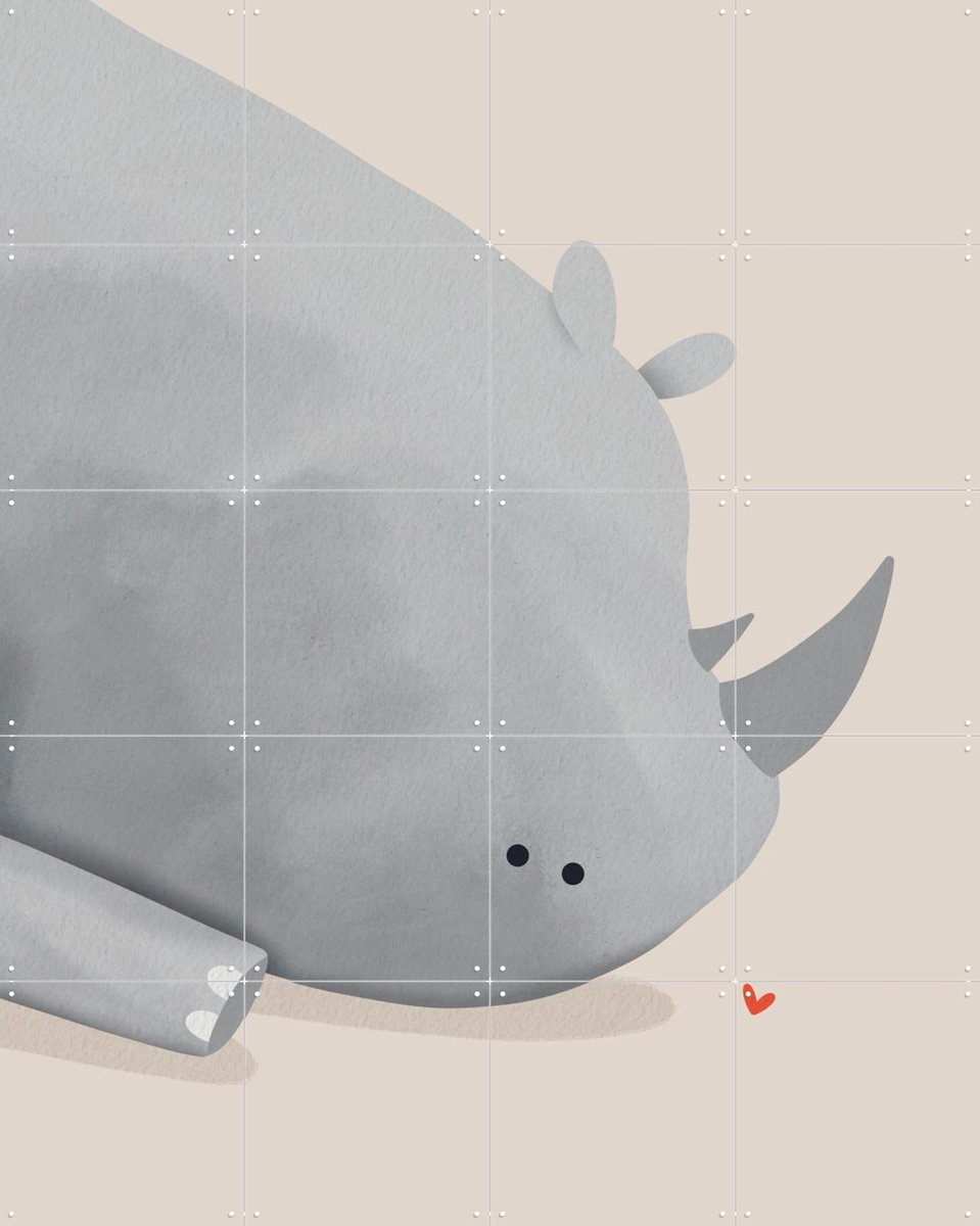IXXI Neushoorn, Alijt - 80 x 100 cm - Gratis ophangtool - Grote wanddecoratie en posters - Cartoonesk, Kleurrijk, Line art, Geometrische Kunst