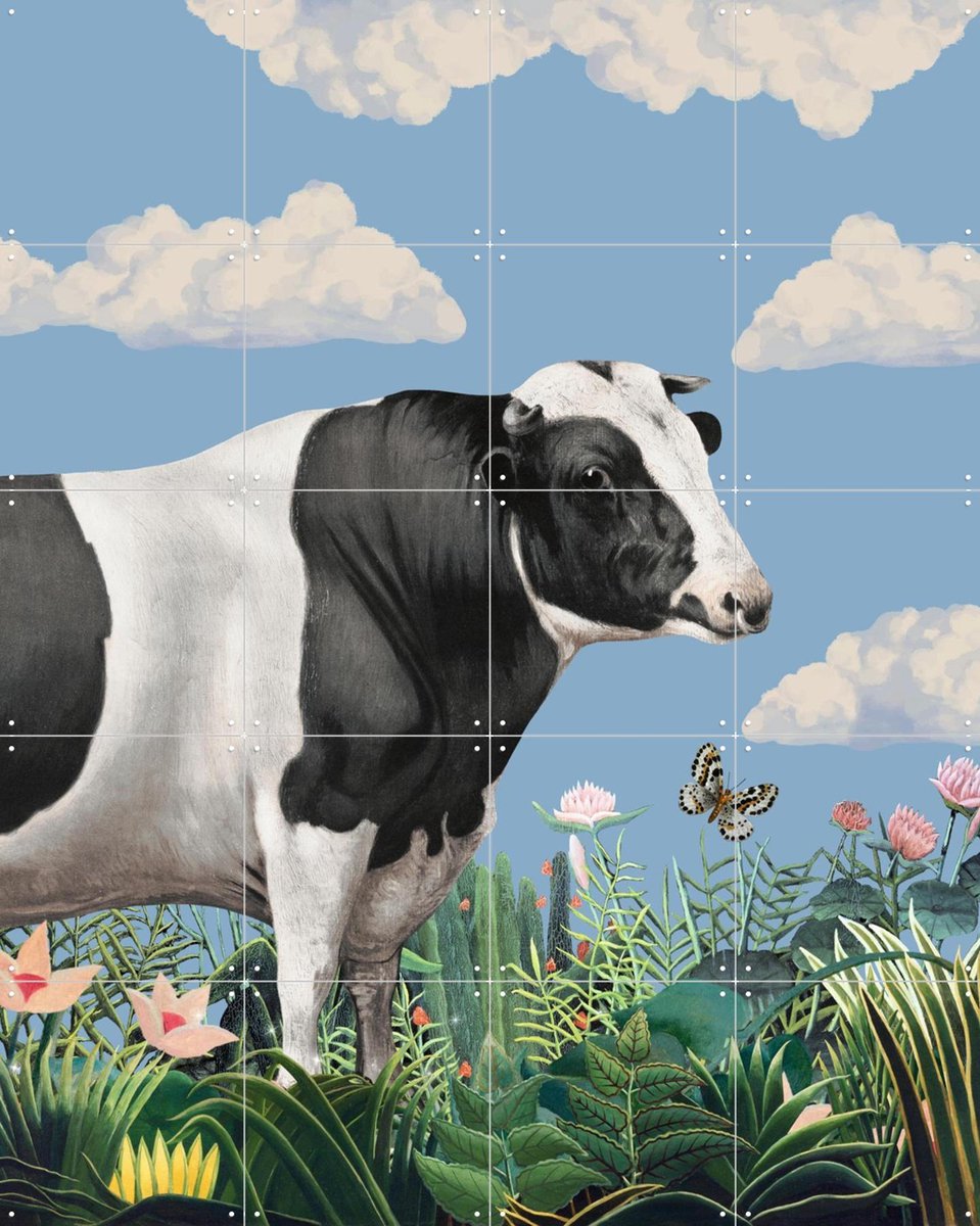 IXXI Colourful Portraits of Happy Cows (butterfly Included), Marja van den Hurk - 80 x 100 cm - Gratis ophangtool - Grote wanddecoratie en posters -