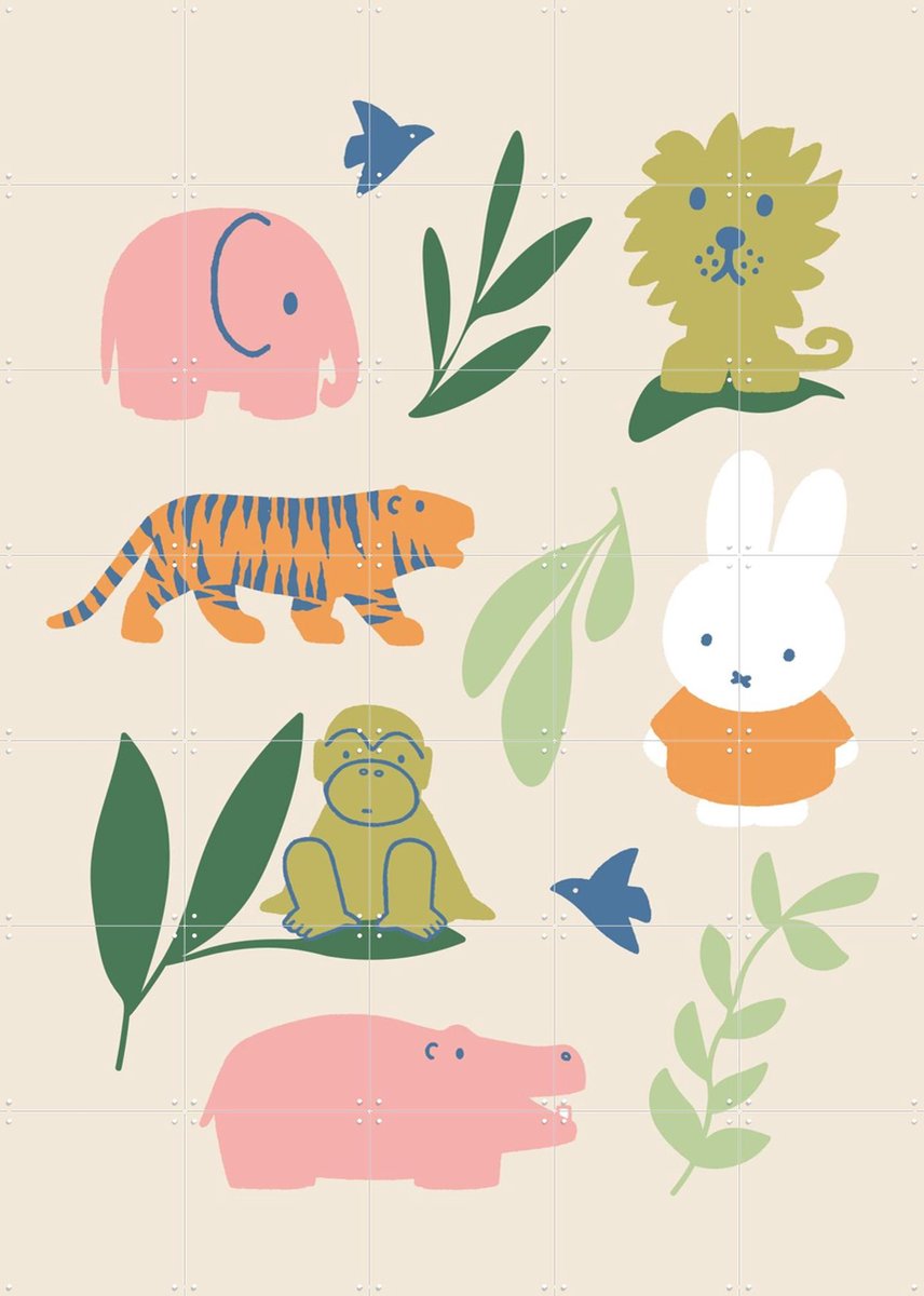 IXXI Nijntje Jungle, Nijntje - 100 x 140 cm - Gratis ophangtool - Grote wanddecoratie en posters - Speels, Cartoonesk, Kinderkamer, Educatief, Dieren