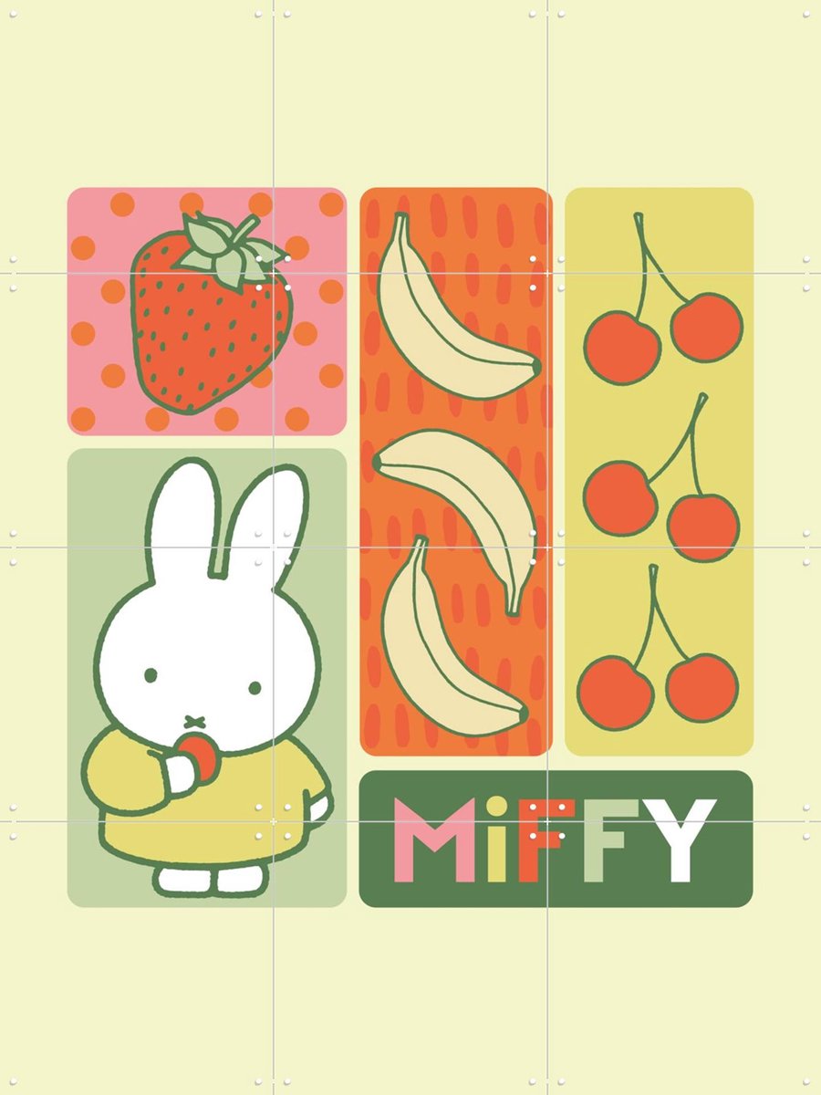 IXXI Nijntje Fruit Groen, Nijntje - 60 x 80 cm - Gratis ophangtool - Grote wanddecoratie en posters - Cartoonesk, Kleurrijk, Speels, Kinderkamer