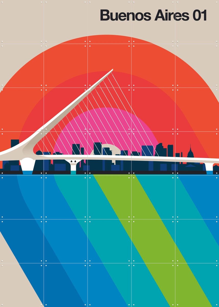 IXXI Buenos Aires 01, Bo Lundberg - 100 x 140 cm - Gratis ophangtool - Grote wanddecoratie en posters - Digitale Kunst, Geometrische Kunst, Trap
