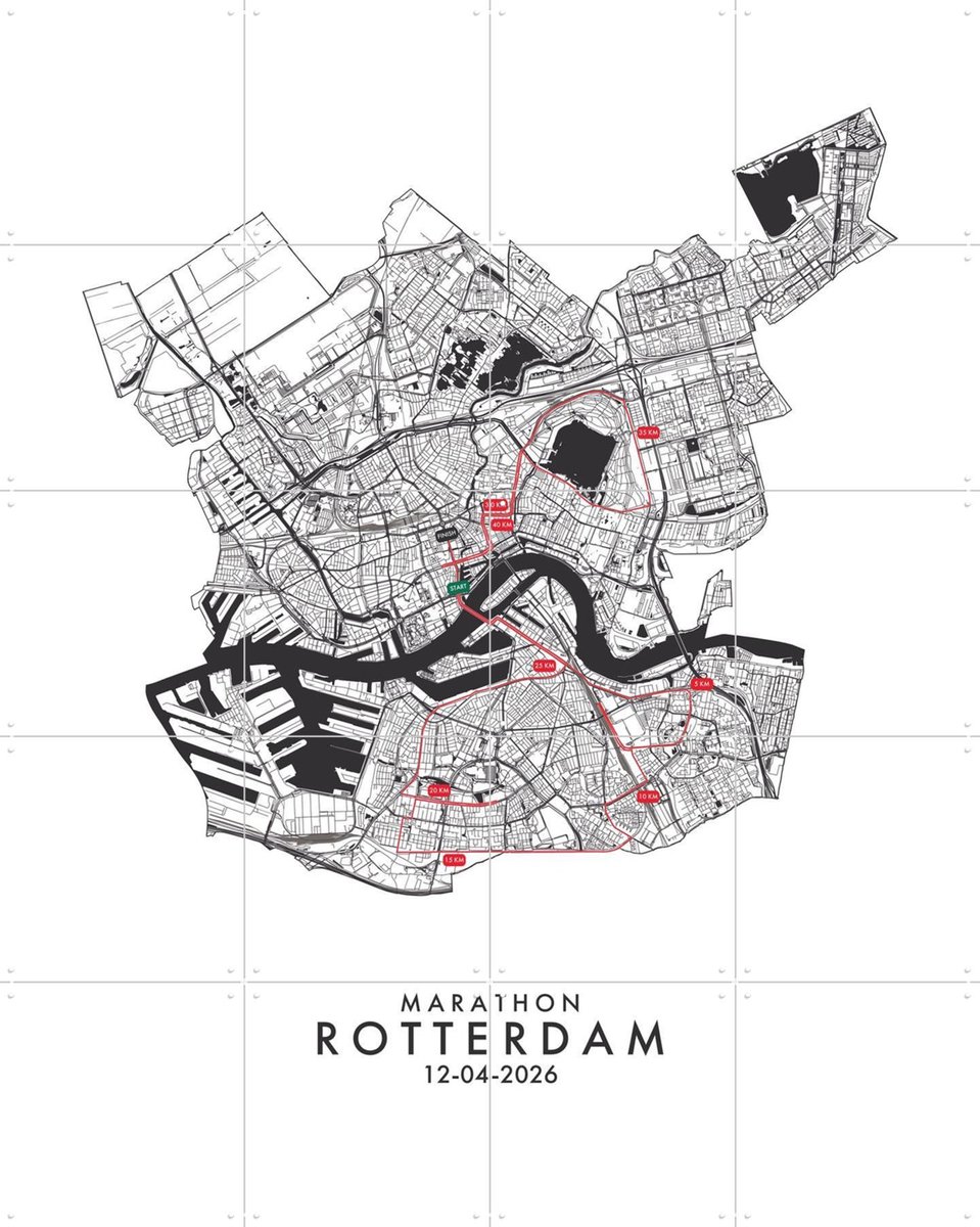 IXXI Marathon Rotterdam 2026, Kunst in Kaart - 80 x 100 cm - Gratis ophangtool - Grote wanddecoratie en posters - Line art, Trap, Gang, Kaarten
