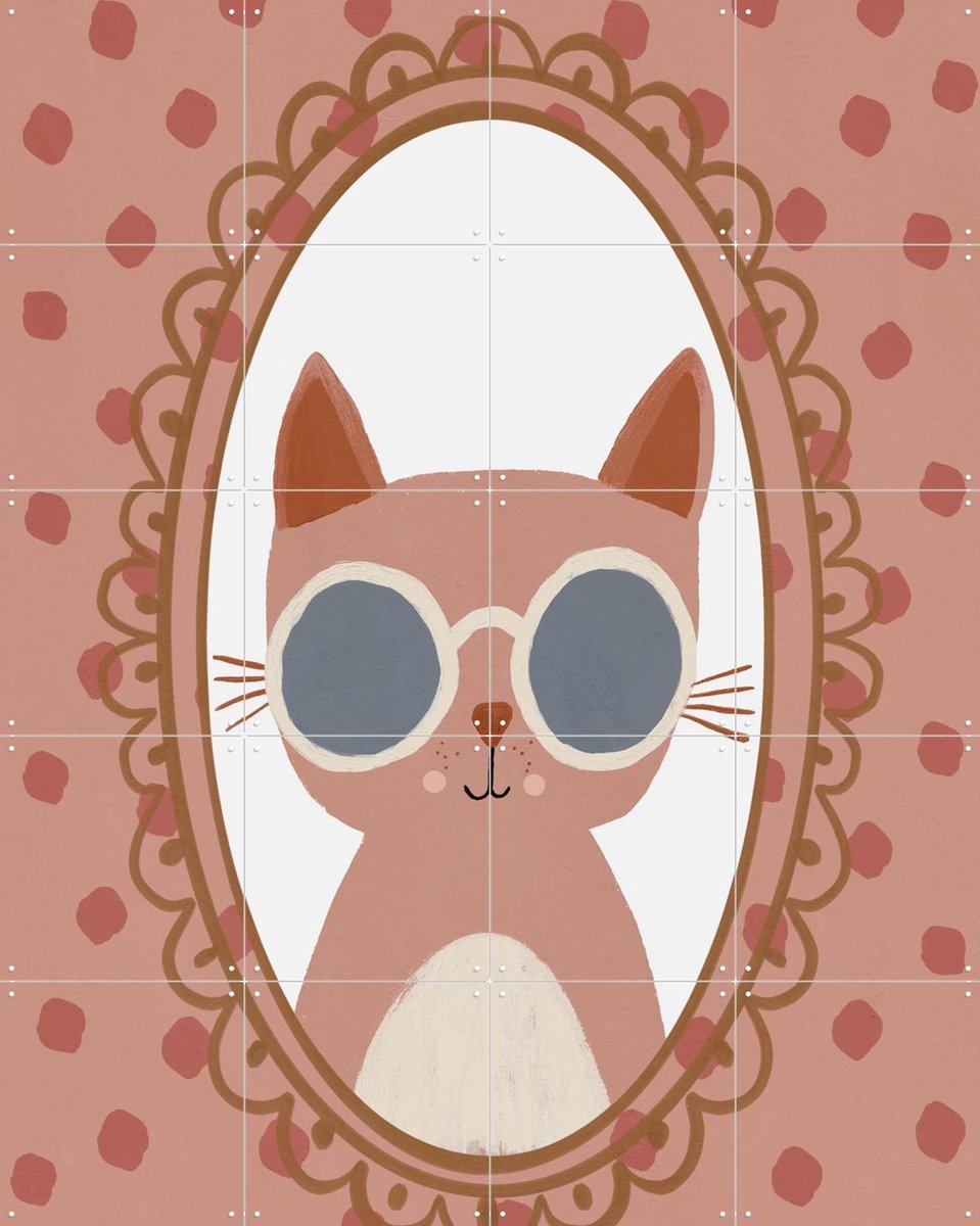 IXXI Cool Cat - Pink, Treechild & Various - 80 x 100 cm - Gratis ophangtool - Grote wanddecoratie en posters - Cartoonesk, Kleurrijk, Speels