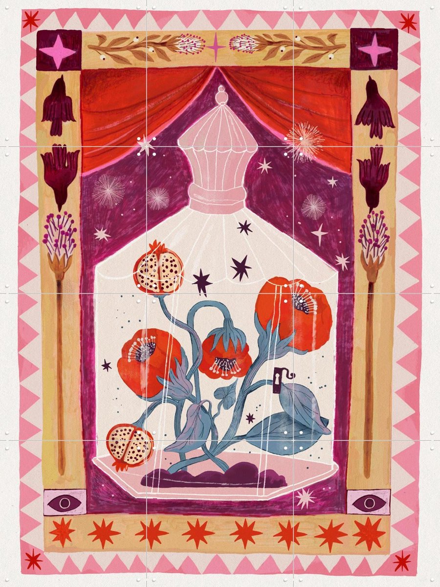 IXXI Still Life Pomegranate, Lena Addink - 60 x 80 cm - Gratis ophangtool - Grote wanddecoratie en posters - Illustraties, Fantasierijk, Ornamenteel