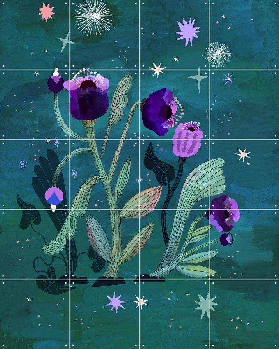 IXXI Teal Violet Flower Mystery, Lena Addink - 80 x 100 cm - Gratis ophangtool - Grote wanddecoratie en posters - Fantasierijk, Kleurrijk