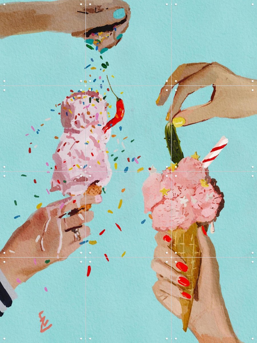 IXXI Spring Chilli and Pickle Icecream, Ekaterina Zagorska - 60 x 80 cm - Gratis ophangtool - Grote wanddecoratie en posters - Speels, Schilderijen