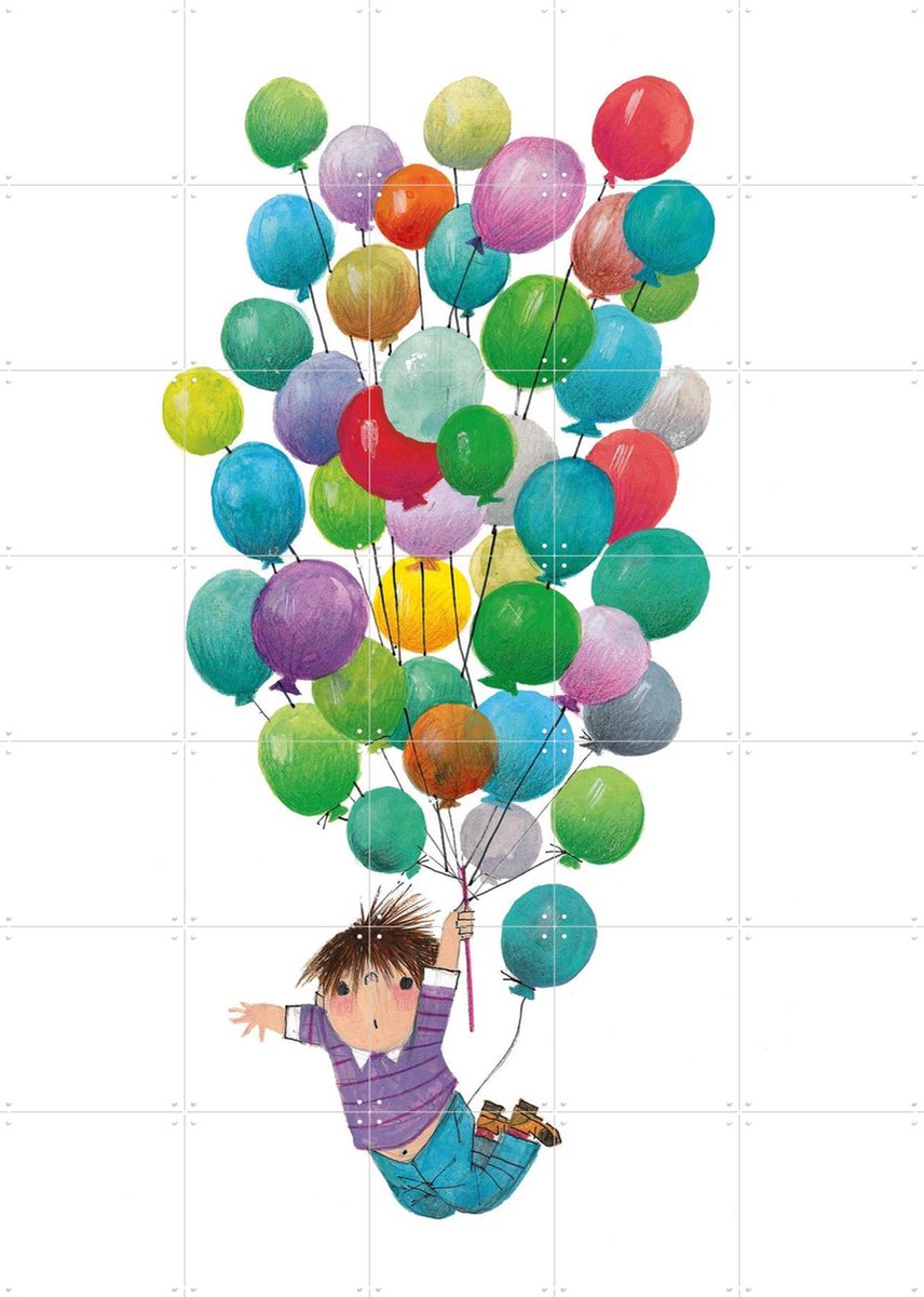 IXXI Fieps Ballonnenfeest, Fiep Westendorp - 100 x 140 cm - Gratis ophangtool - Grote wanddecoratie en posters - Kleurrijk, Tekeningen, Speels