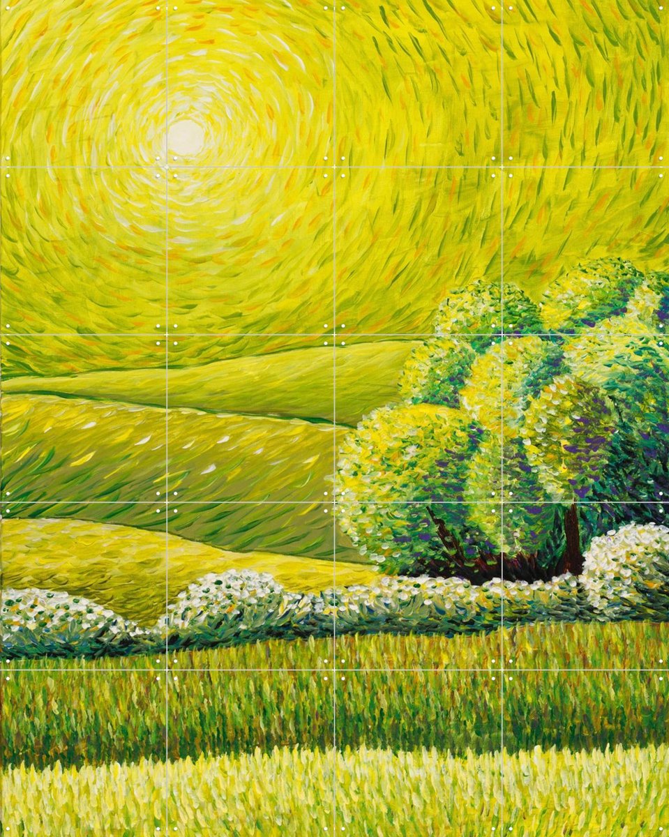 IXXI Fields of Green, Zurab Dariali - 80 x 100 cm - Gratis ophangtool - Grote wanddecoratie en posters - Impressionisme, Eetkamer, Trap, Woonkamer