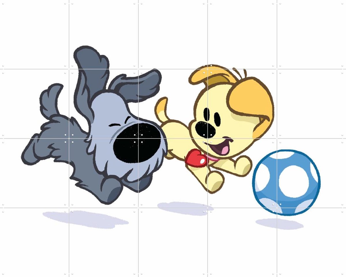 IXXI Woezel & Pip Spelen met de Bal, Woezel & Pip & Van Hoorne Studios - 100 x 80 cm - Gratis ophangtool - Grote wanddecoratie en posters -