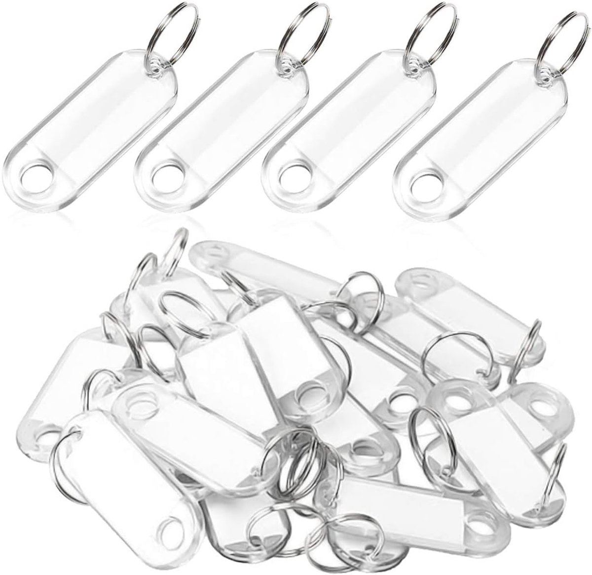 Sleutelhangers met etiketten, 50 stuks witte sleutelhangers tags fobs plastic sleutelhangers sleutelhangers houder voor ID, naam, reisbagage hotellabels met labels splitring