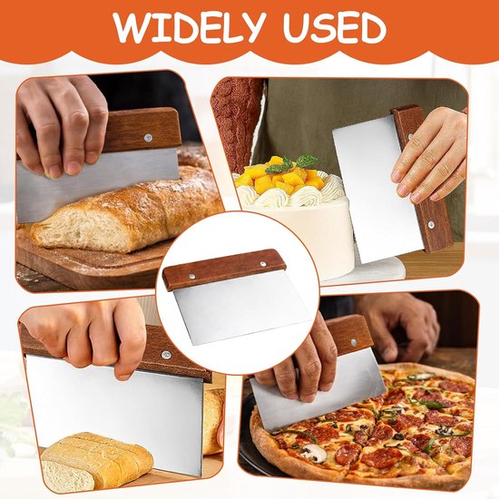 deegschraper set van 2 roestvrijstalen deegstekers met ergonomische houten handgreep, nauwkeurig snijden en portioneren van brood en pizza, bakaccessoires, multifunctioneel — afbeelding 2