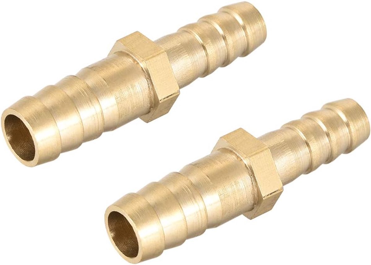 sourcing map Gecanneleerde slangaansluiting, messing, rechter terugloopstuk, koppelingsadapter, baard-slang, ID 10 mm x 8 mm (2 stuks)