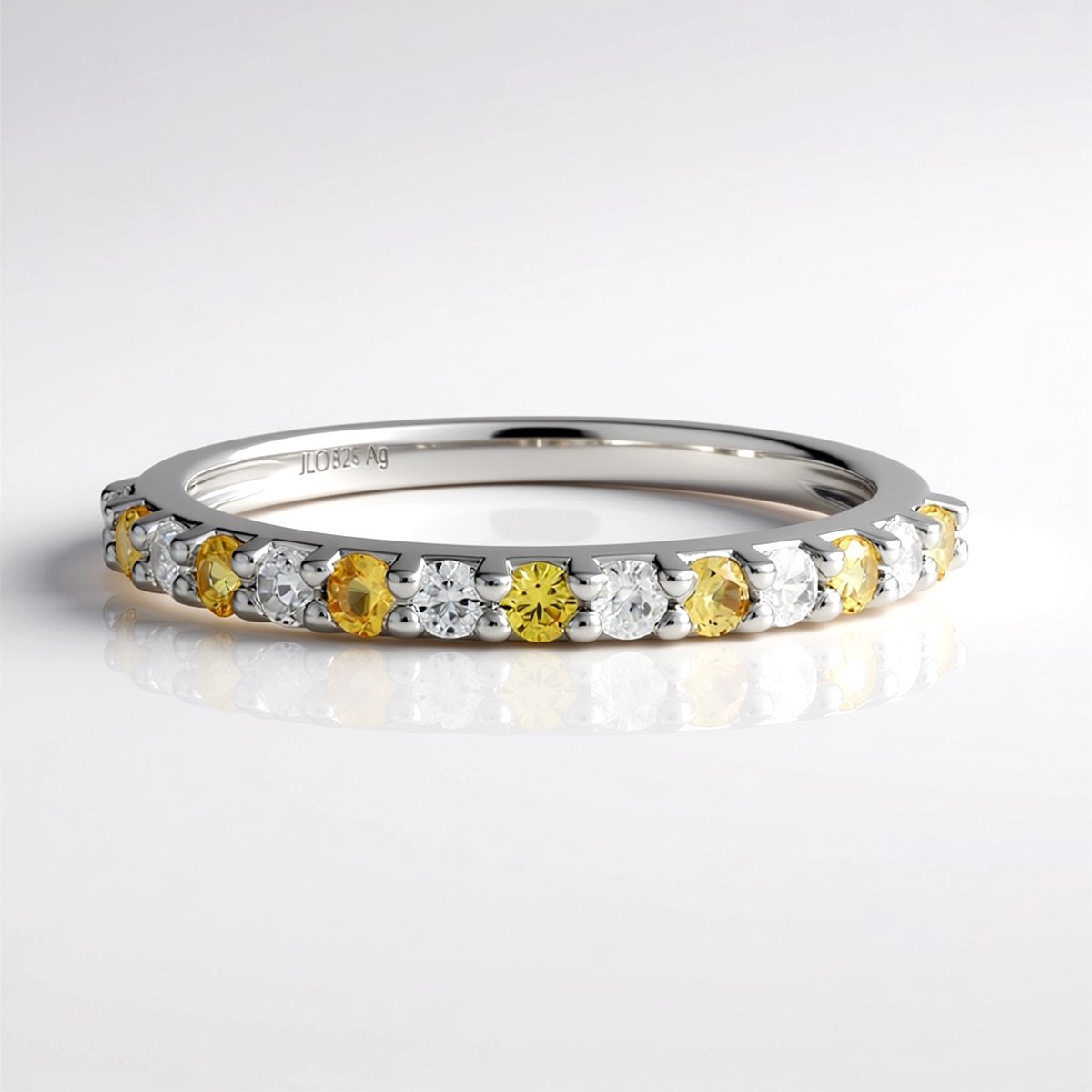 Cavill - Elegante Zilveren Ring - 925 Sterling Zilver Platina Gecoat - Gele Saffieren & Zirkonia - Ronde Geslepen Edelstenen