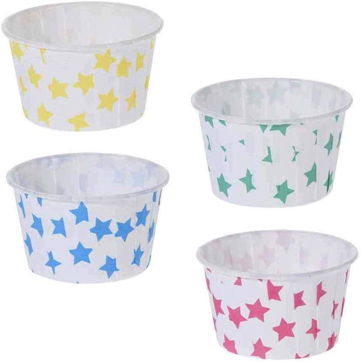 96 ijsbekers, stabiele papieren vormpjes voor muffin, cupcake, mini-ovenschotels, ijs, dessert in wit met sterren in 4 kleuren