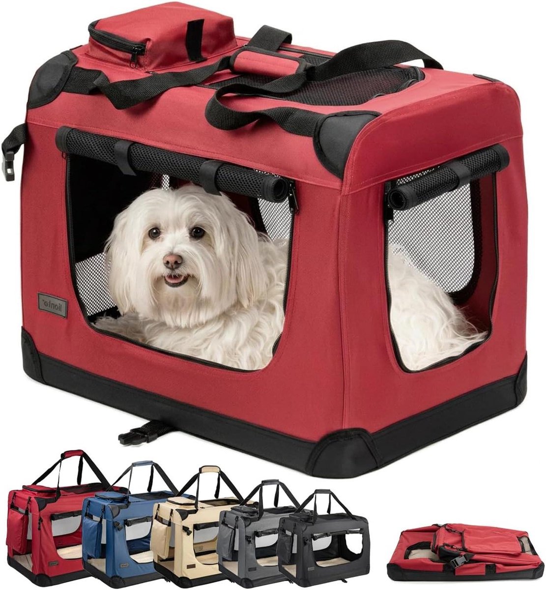 Opvouwbare Hondentransportbox - Reisbox Draagbox - Veilig Vervoer - Ventilatie & Toegang - 60x42x44 cm - Donkerrood