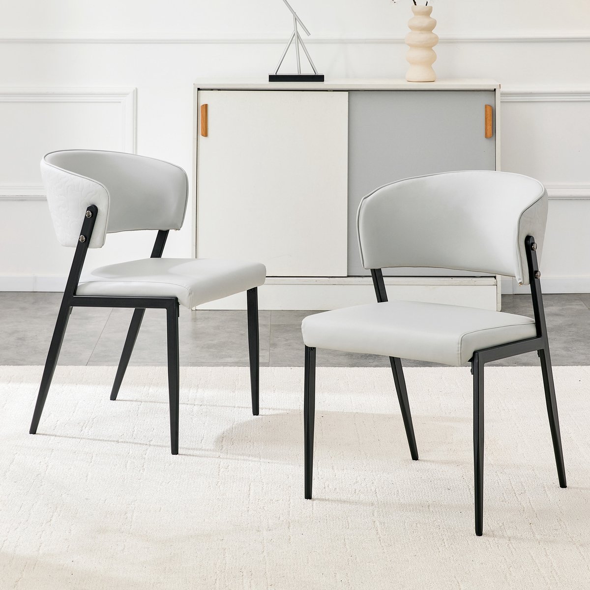 Eetkamerstoelen - Set van 2 - Eetkamerstoel Set - Moderne Eetkamerstoel met Gestoffeerde Zitting - Stoel met Metalen Frame - Keukenstoel - Woonkamerstoel - Stoel voor Eetkamer en Keuken - Grijs