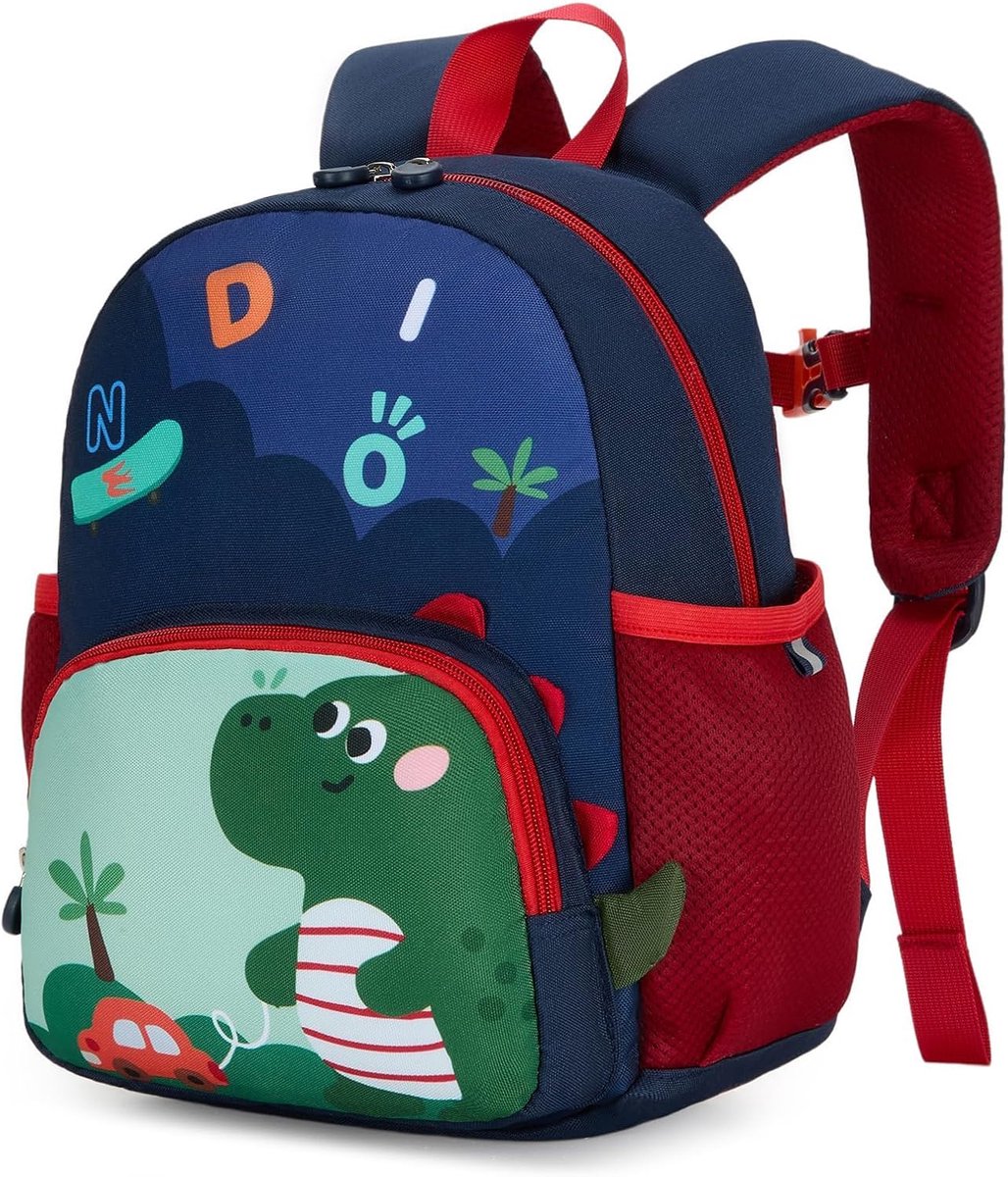 Kinderrugzak met borstband en fluitje, kleuterschoolrugzak voor meisjes/jongens, 3D-dier, reflecterend, ademend, voor 3-7 jaar, 11 l, Dinosaurus, 11L, Traditionele rugzak