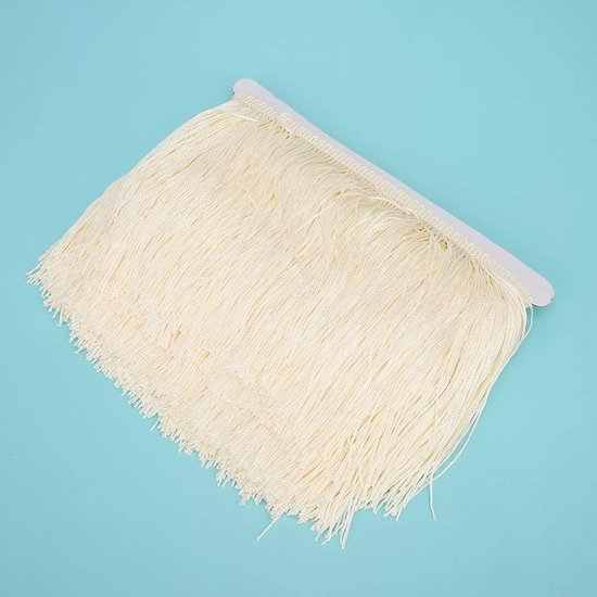 10 meter lange franje kwast, 14 cm lange franje polyester kant lint voor naaien podium polyester kwastje franje kant voor doe-het-zelf latin jurk podium kleding stof (beige) — afbeelding 3