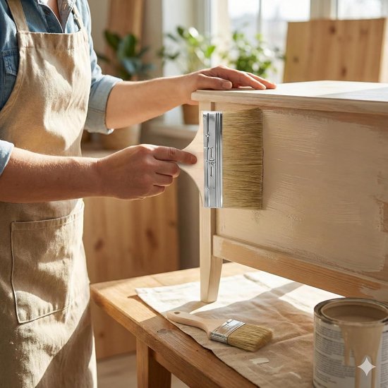 Set van 3 Platte Verfkwasten 75 mm / 100 mm / 125 mm, Brede Kwasten met Houten Handgreep voor Schilderen, Beitsen en Lakken — afbeelding 3