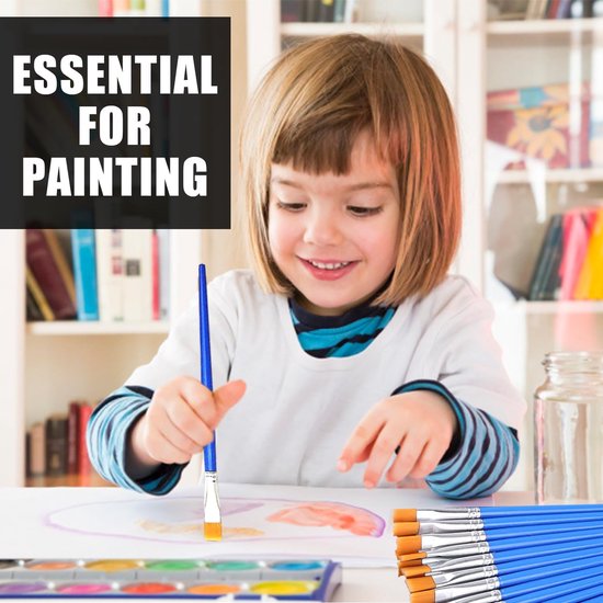 40 Blauwe staafborstels, nylon borstels, knutselborstels, platte kwasten, detailborstels, geschikt voor kinderen, beginnende schilders — afbeelding 4