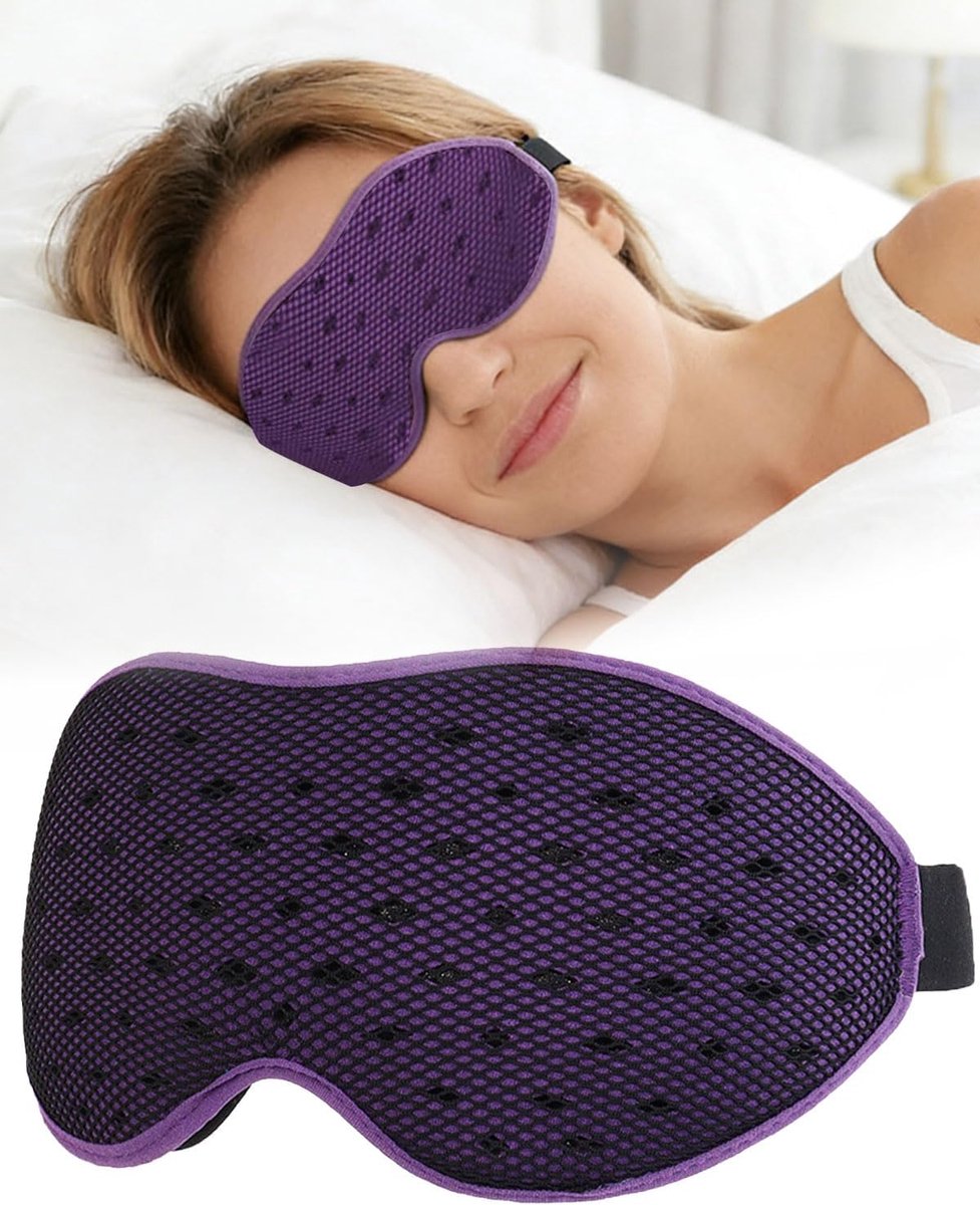 ademend slaapmasker voor heren en dames, 3D-slaapbril, ultralicht en comfortabel, met opbergtas, voor reizen, vliegtuig, nachtlaag, paars